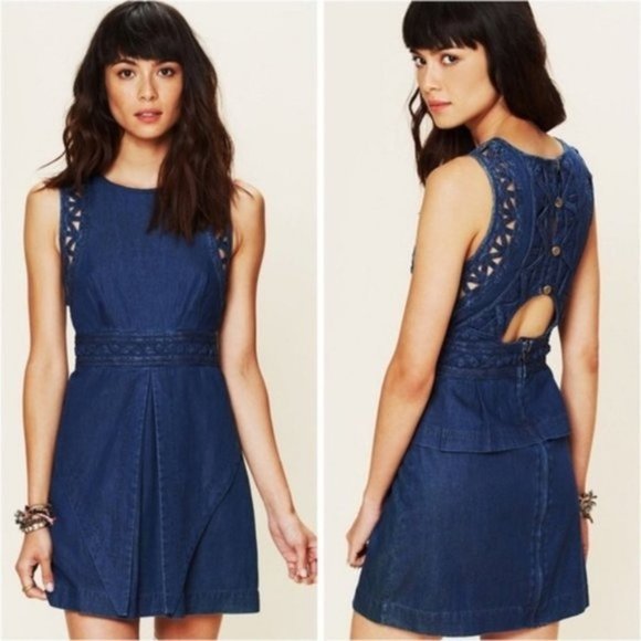 Free People New Romantics Denim Dress Size 0 - Picture 1 of 7